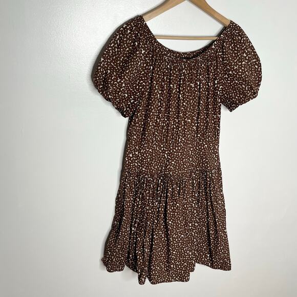 J. Crew Drop Waist Cotton Poplin Mini Dress Womens 8 Brown Floral Pockets Summer - Picture 5 of 11